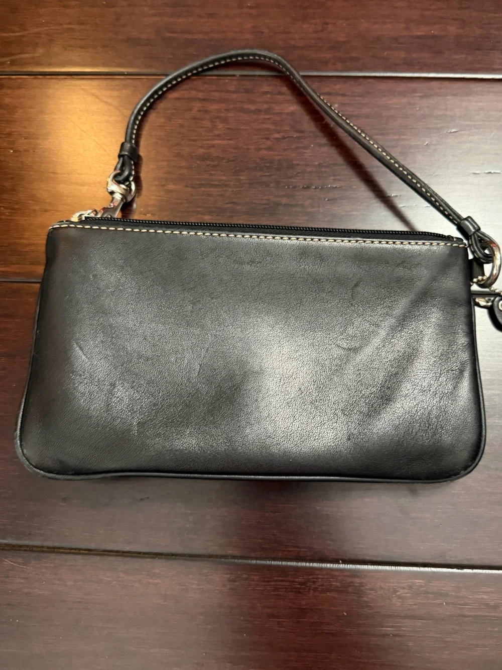 Coach Black Leather Wristlet with Silver Buckle Accent
